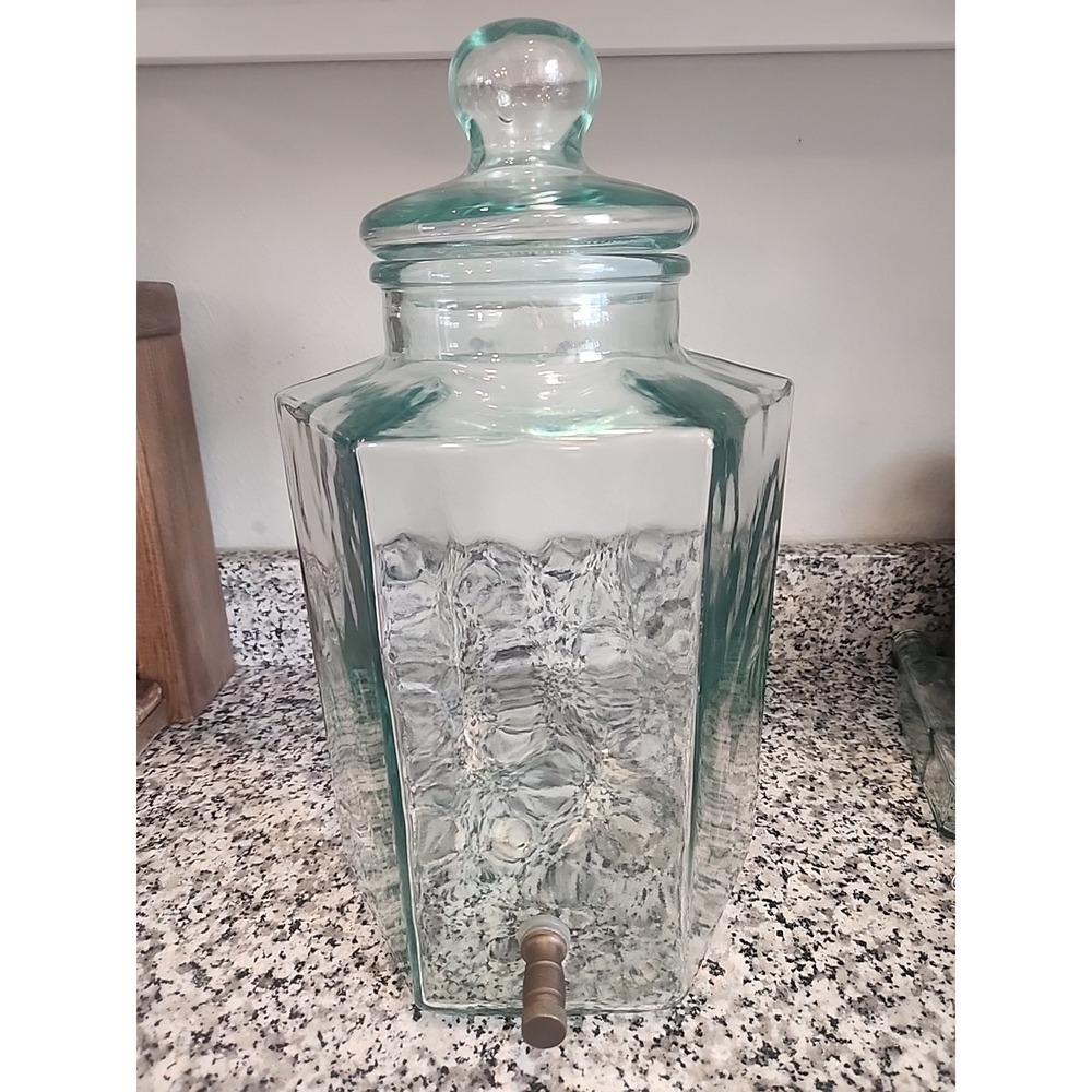 Green Glass Drink Dispenser Brass Spigot Made In Italy 3 Gallon Vintage